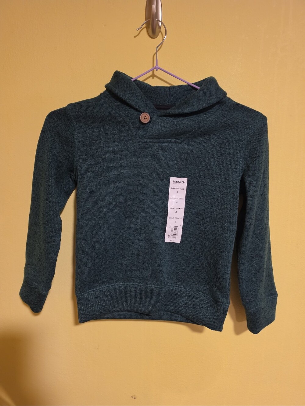 NWT Sonoma Boys Size 4 Marled Knit Green Pullover Sweater Fold Over Collar